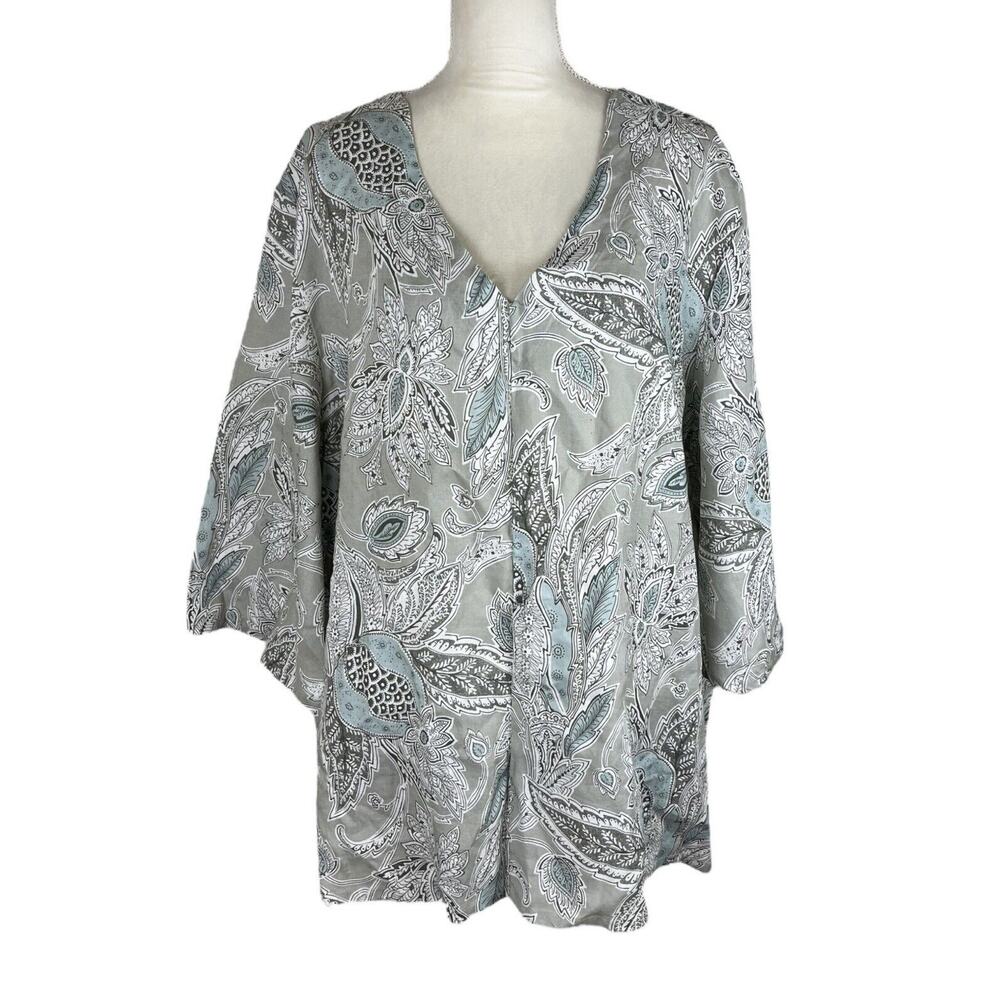 Bryn Walker Lilia Linen Tunic Blouse Lagenlook Contemporary Minimalist Size XL